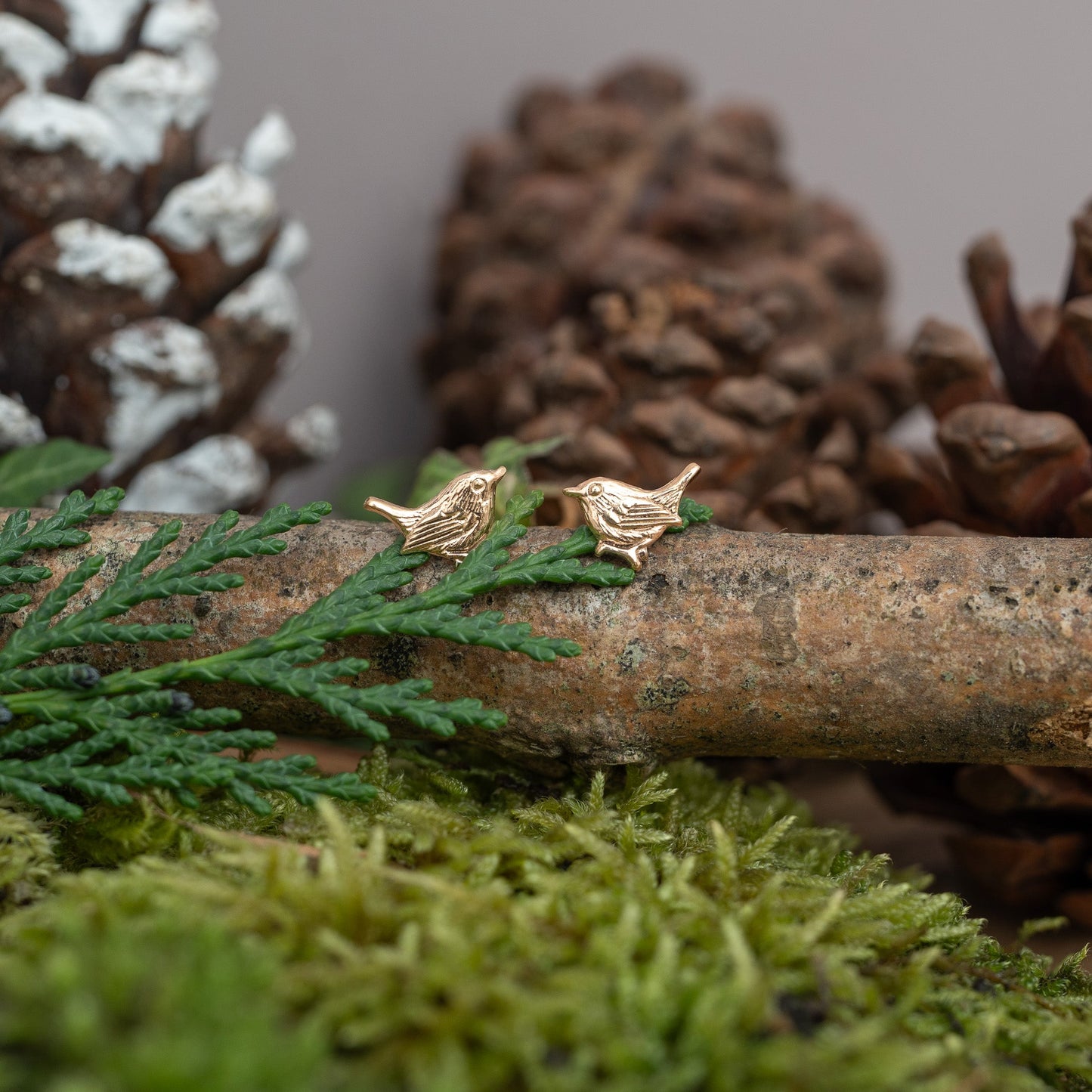 Gold Wren Stud Earrings