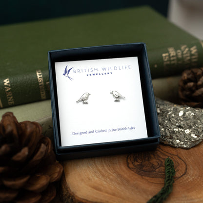 Silver Robin Stud Earrings