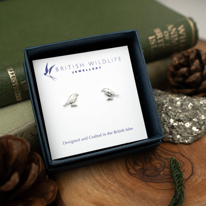 Silver Robin Stud Earrings