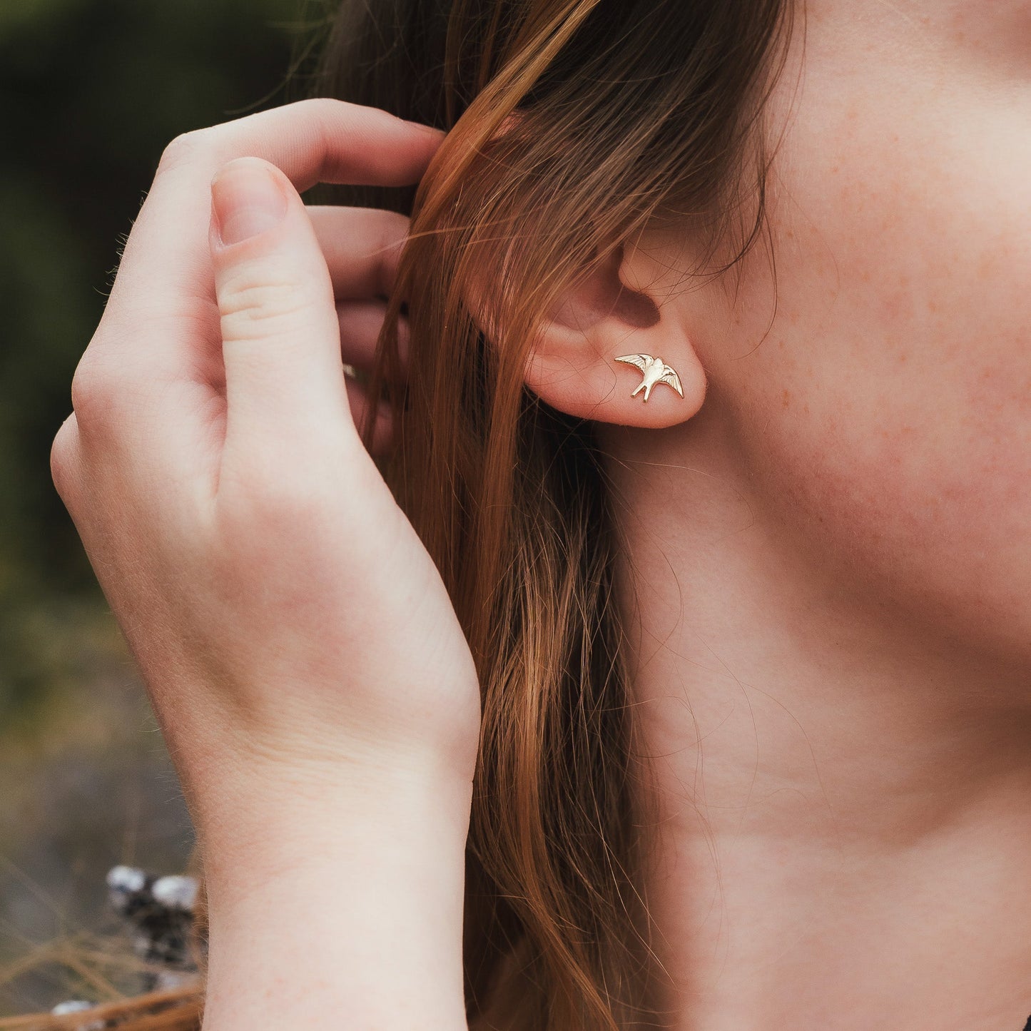 Gold Swallow Stud Earrings