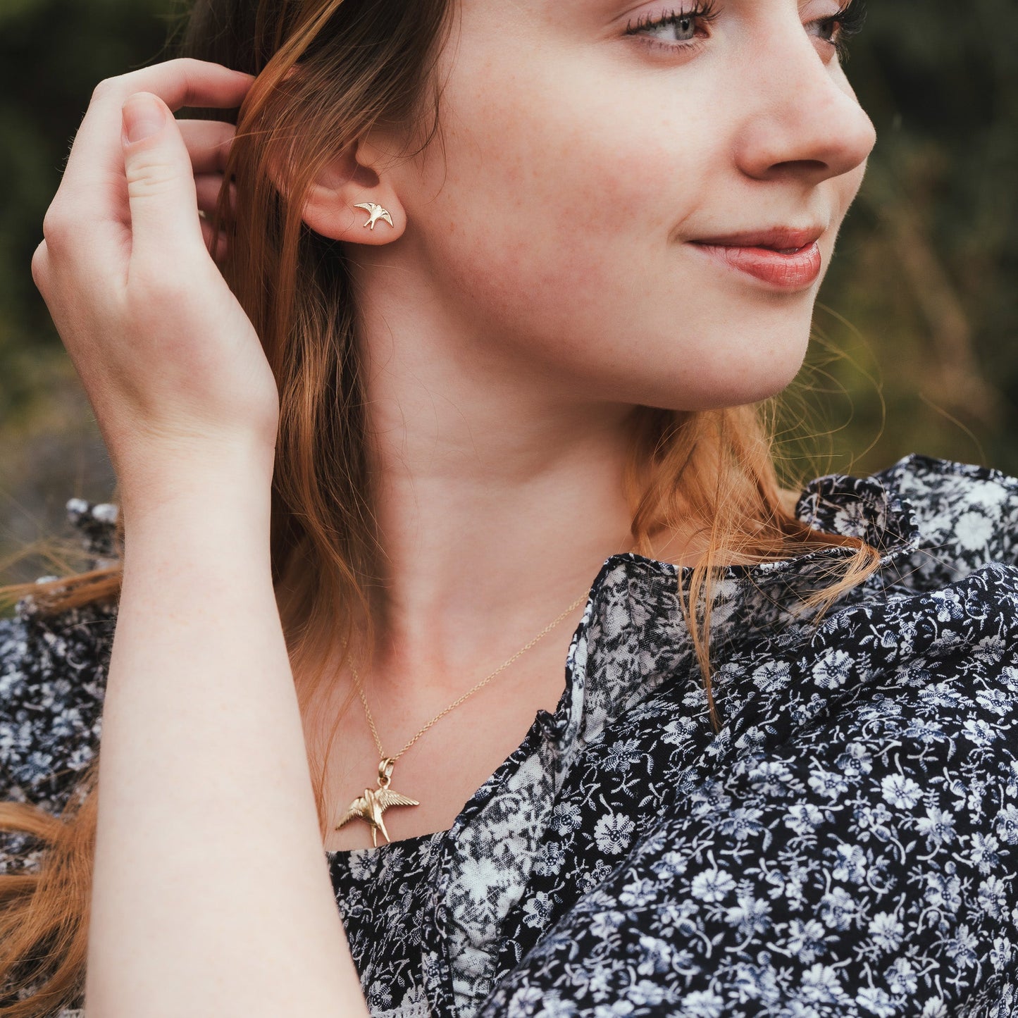 Gold Swallow Stud Earrings