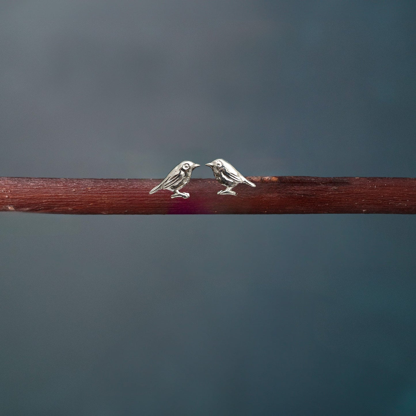 Silver Robin Stud Earrings