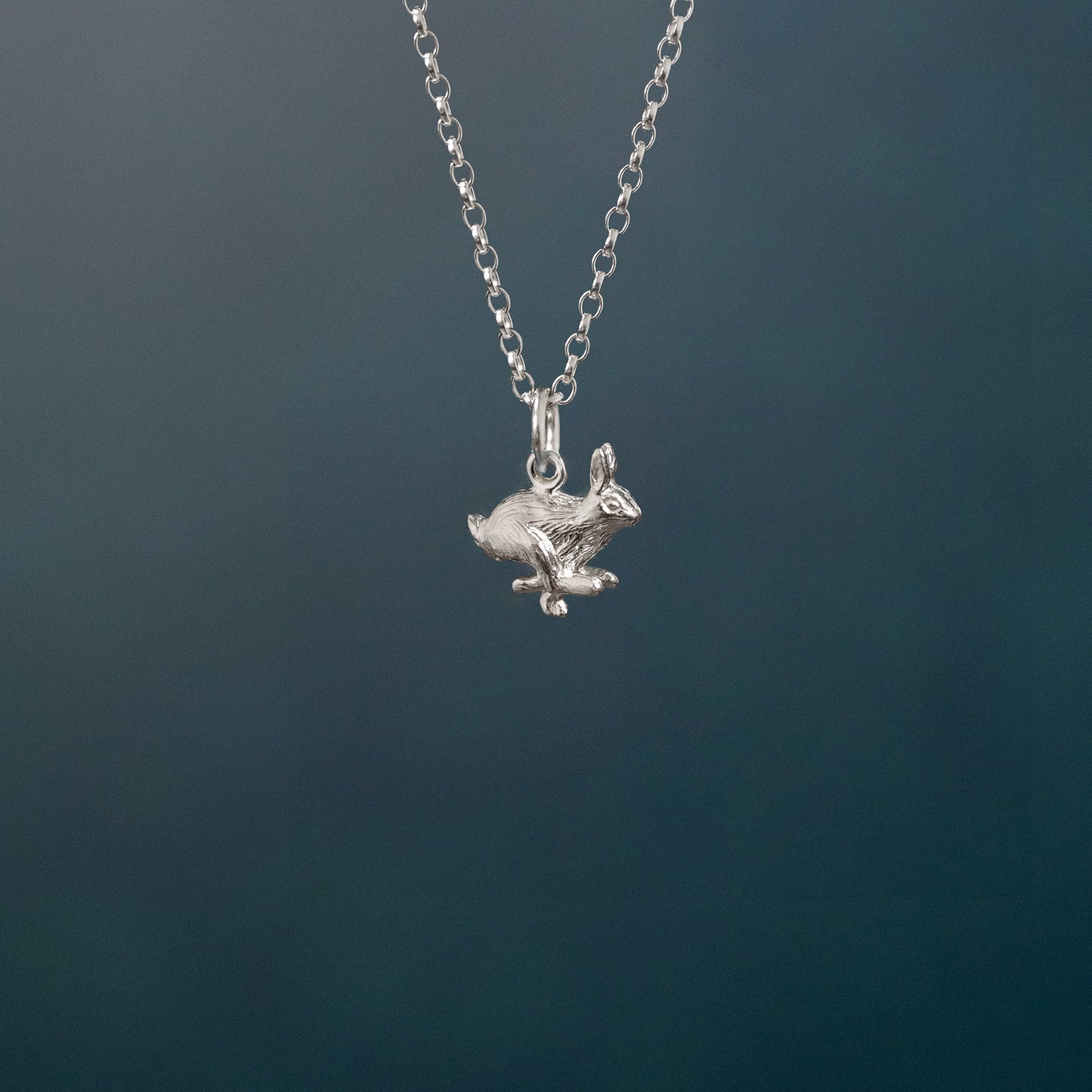 Small Silver Running Hare Charm Necklace