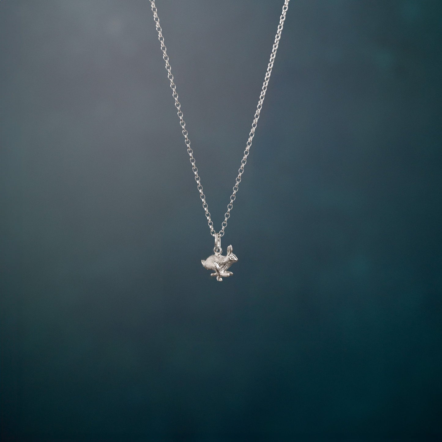 Small Silver Running Hare Charm Necklace